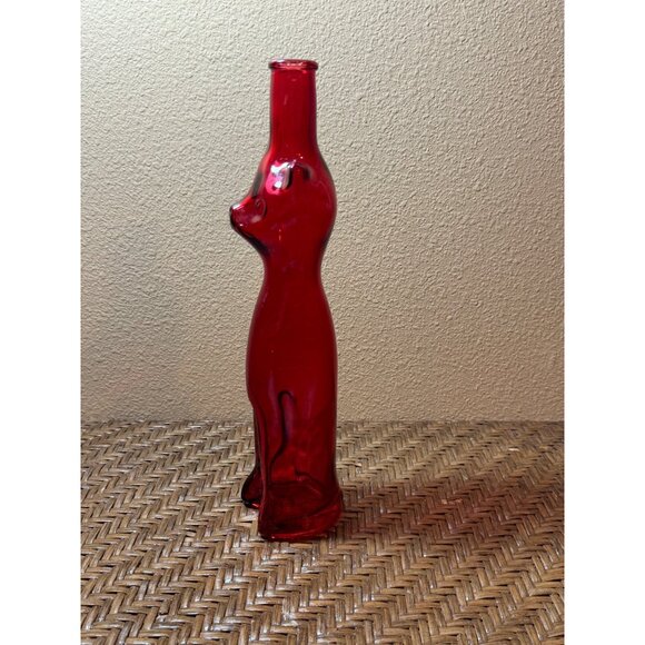 Vintage Red Glass Cat-Shaped Decanter Decorative Bottle Figurine - Picture 3 of 7